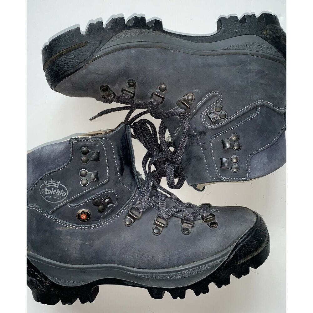 Raichle 🇨🇭Men's US‎ 6M~Women’s 7.5 Blue/Gray Leather Hiking Boots
